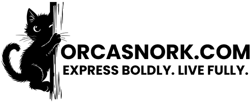 An Orca Snork logo featuring a black silhouette of our very own Orca Snork cat, which hangs from its front paws. The graphic features fierce scratch marks visible coming from the right front paw. To the right of the cat is the brand's name 