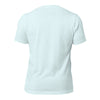 Back view of the Orca Snork "Kiss My Butt" Funny Dog Women's Graphic T-Shirt in heather ice blue, displayed flat.