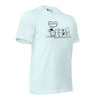 Right front view of the Orca Snork "Kiss My Butt" Funny Dog Women's Graphic T-Shirt in heather ice blue, displayed flat.
