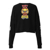 Back view of the women's black "Quackers McSass" cropped sweatshirt, showing the duck graphic with the text "DON'T DUCK with me."