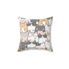 14" × 14" | Kawaii Cute Cats Polyester Square Pillow | Orca Snork