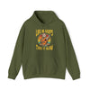 Military Green | Life Is Good Take It Slow Sloth Unisex Hooded Sweatshirt | Orca Snork